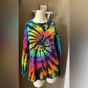 Jewel Tones Collection “ Skydive “ TIE DYE  Rainbow Long Sleeve T-Shirt Size L